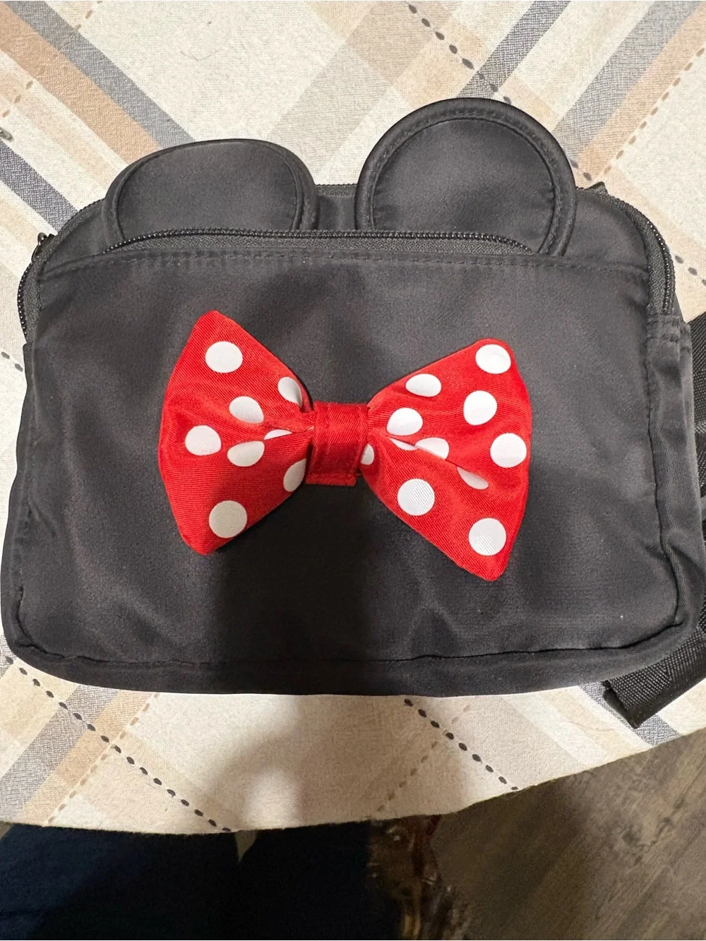 Kids Black Crossbody Bag with Red Polka Dot Bow Accent